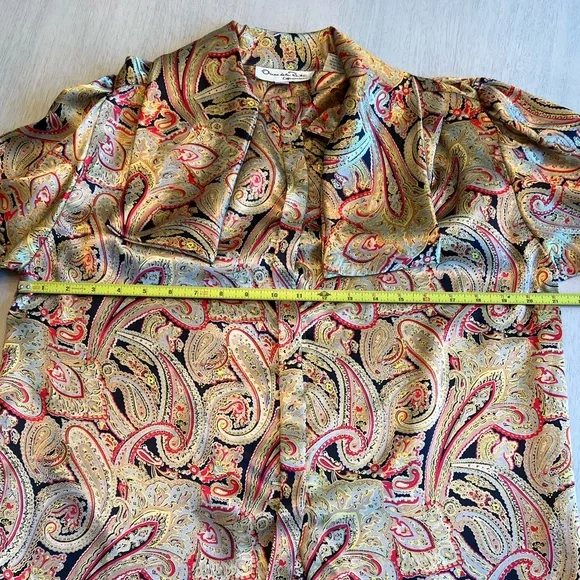 Vintage Oscar de la Renta Expressions Gold Paisley Blouse Size 10 - Picture 7 of 11